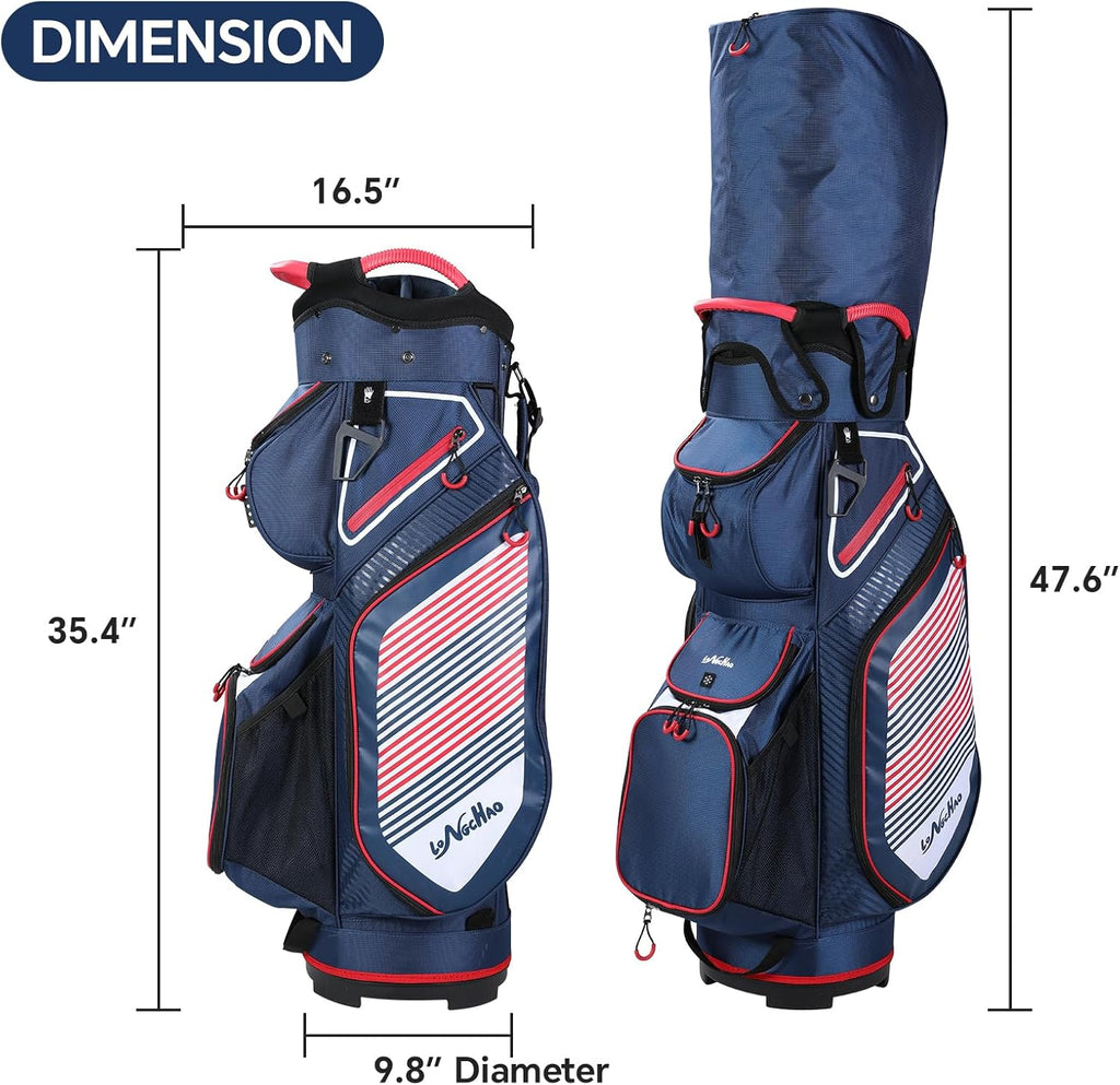 Cart Golf Bag 14 Way Divider Golf Push Cart Bag for Men Cart Bags with Cooler, Backpack Strap and Dust Cover, Portable Golf Carry Bag for Men & Women (Blue)