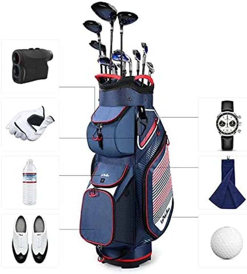 Cart Golf Bag 14 Way Divider Golf Push Cart Bag for Men Cart Bags with Cooler, Backpack Strap and Dust Cover, Portable Golf Carry Bag for Men & Women (Blue)